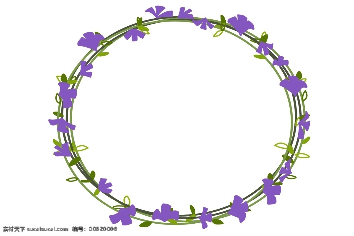 紫色 花朵 装饰 花环 圆形 花枝