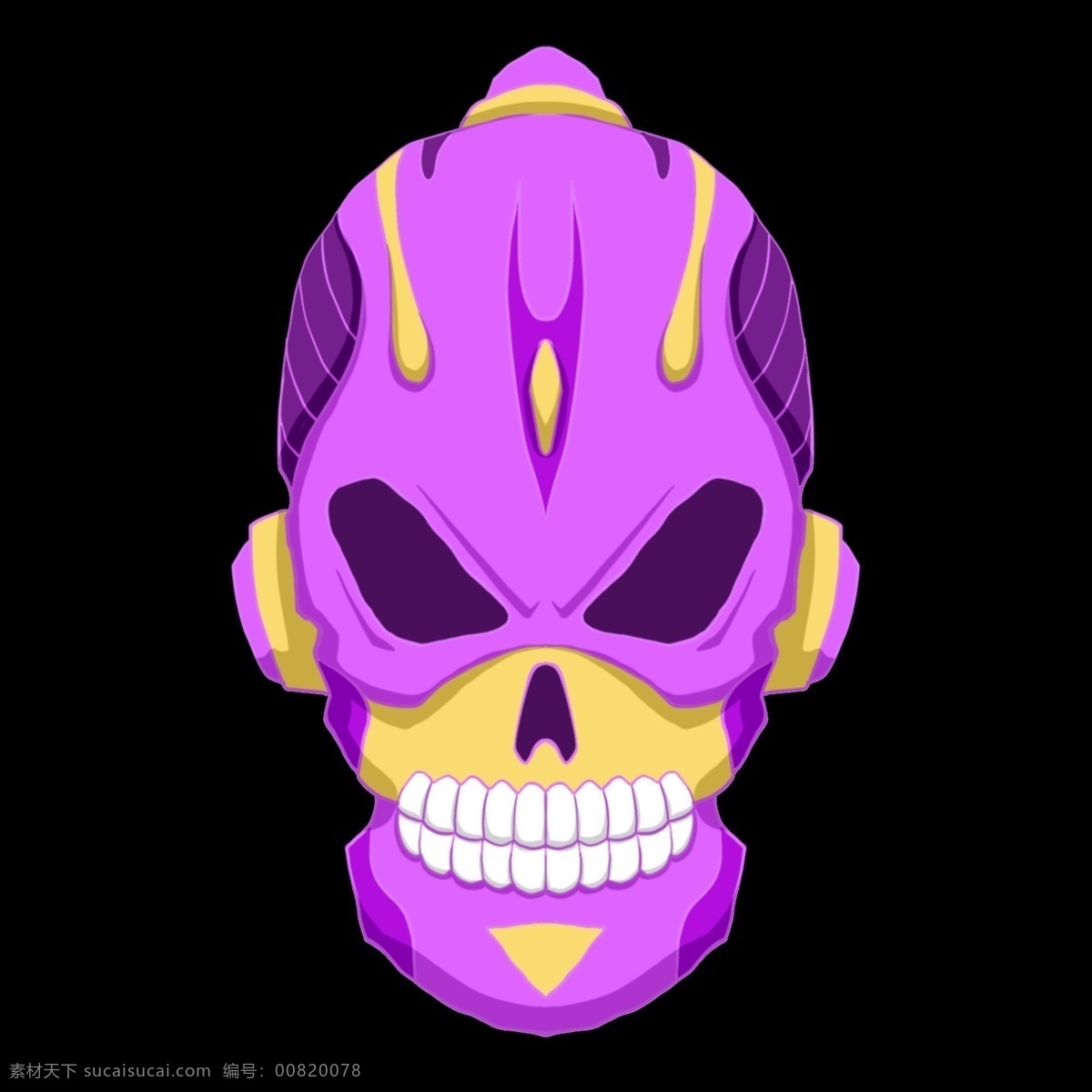 紫色 立体 骷髅 插图 黄色装饰 紫色骷髅 紫色透明图层 恐怖骷髅头 头颅 恐怖 透明 简约的骷髅头 骷髅头插图