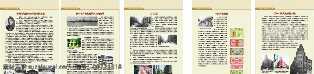 百年记忆 中国实业银行 百年 历史 发展 历程 钱币样票 汉口 实业 银行 大楼 展板模板 矢量