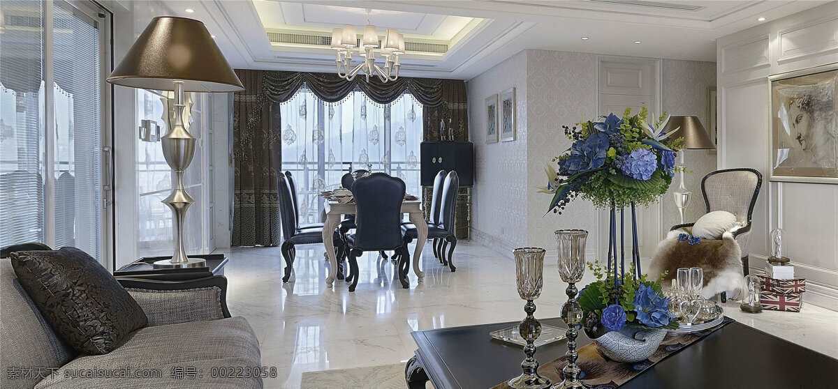 欧式 现代 客厅 灰色 沙发 效果图 台灯 室内 家装 软装设计 装修 华丽装修 豪华装修 设计效果图 别墅 软装