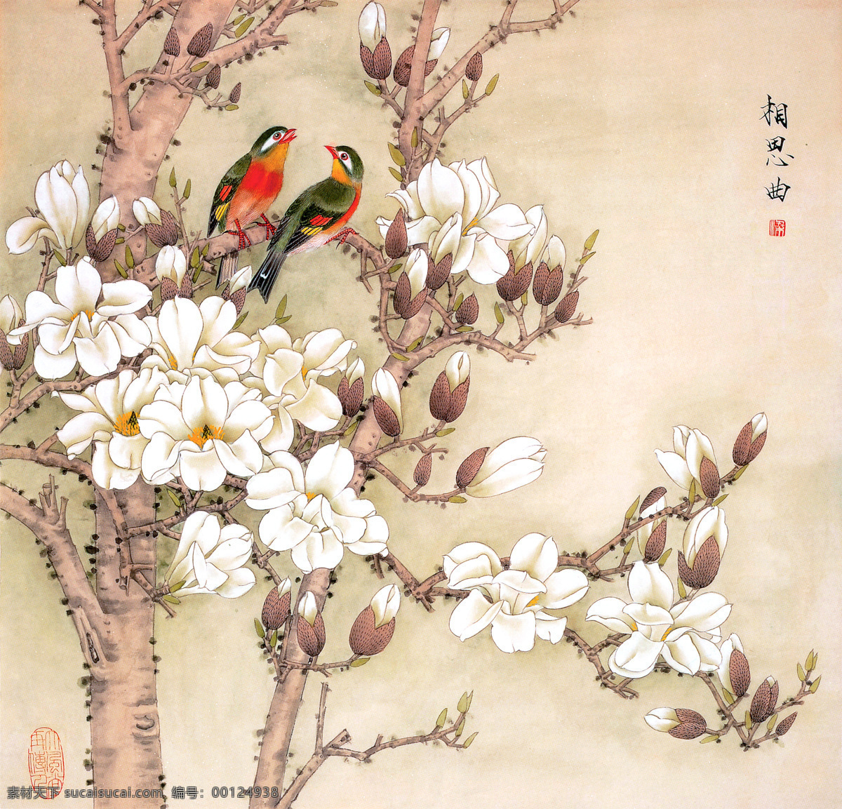 国画花鸟图 国画 花卉 小鸟 装饰画 壁画 花枝 中国风 装饰画专辑 文化艺术 绘画书法