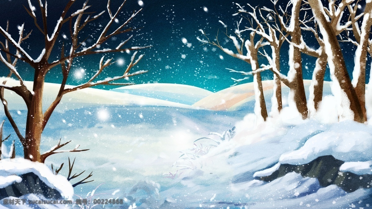 唯美 立冬 冬季 雪地 背景 树林 夜景 背景素材 二十四节气 节气 广告 立冬背景 广告背景素材