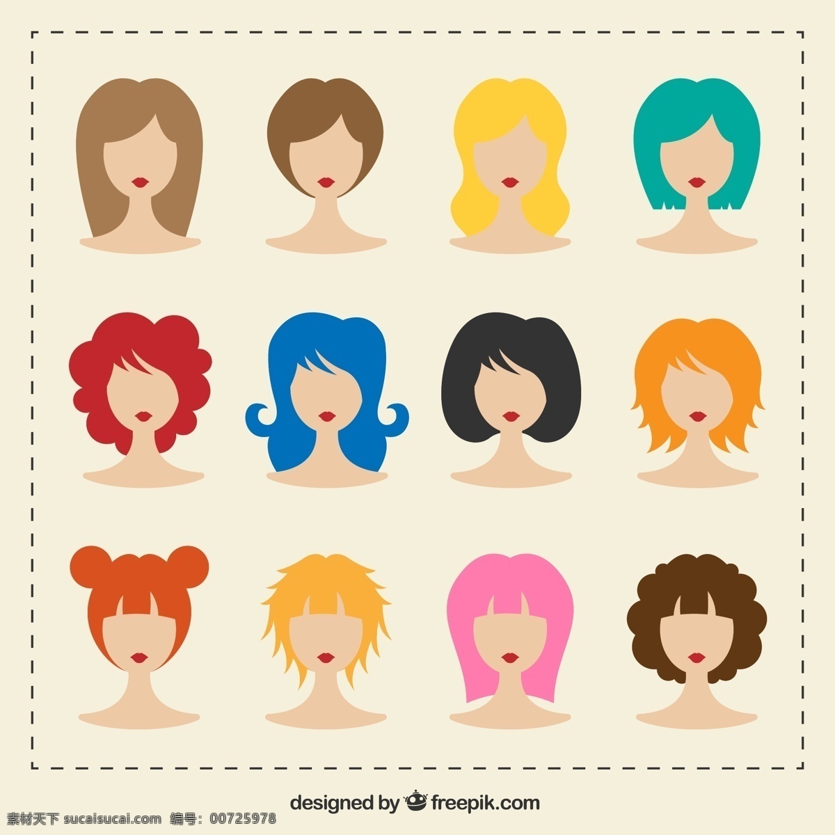 彩色 头发 女子 头像 头发女子 发型 人物 白色