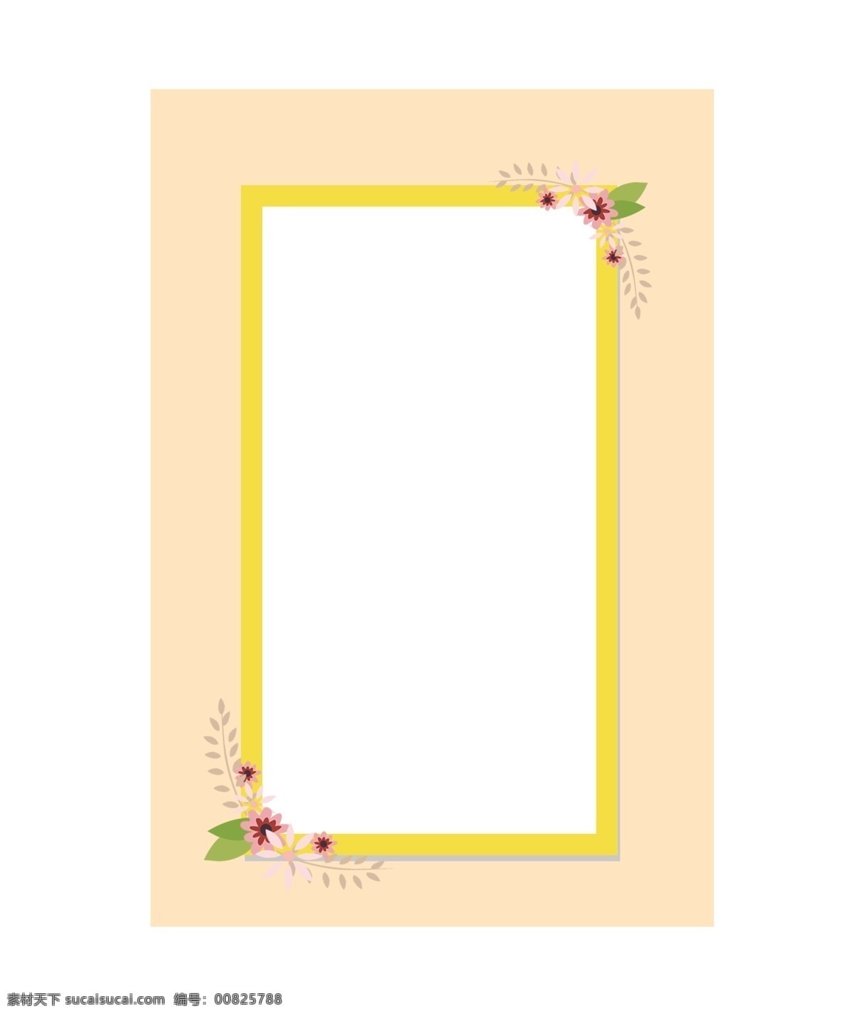 花朵 装饰 边框 插画 花朵装饰边框 粉色花朵 黄色边框 春天的边框 长方形边框 创意边框 卡通边框