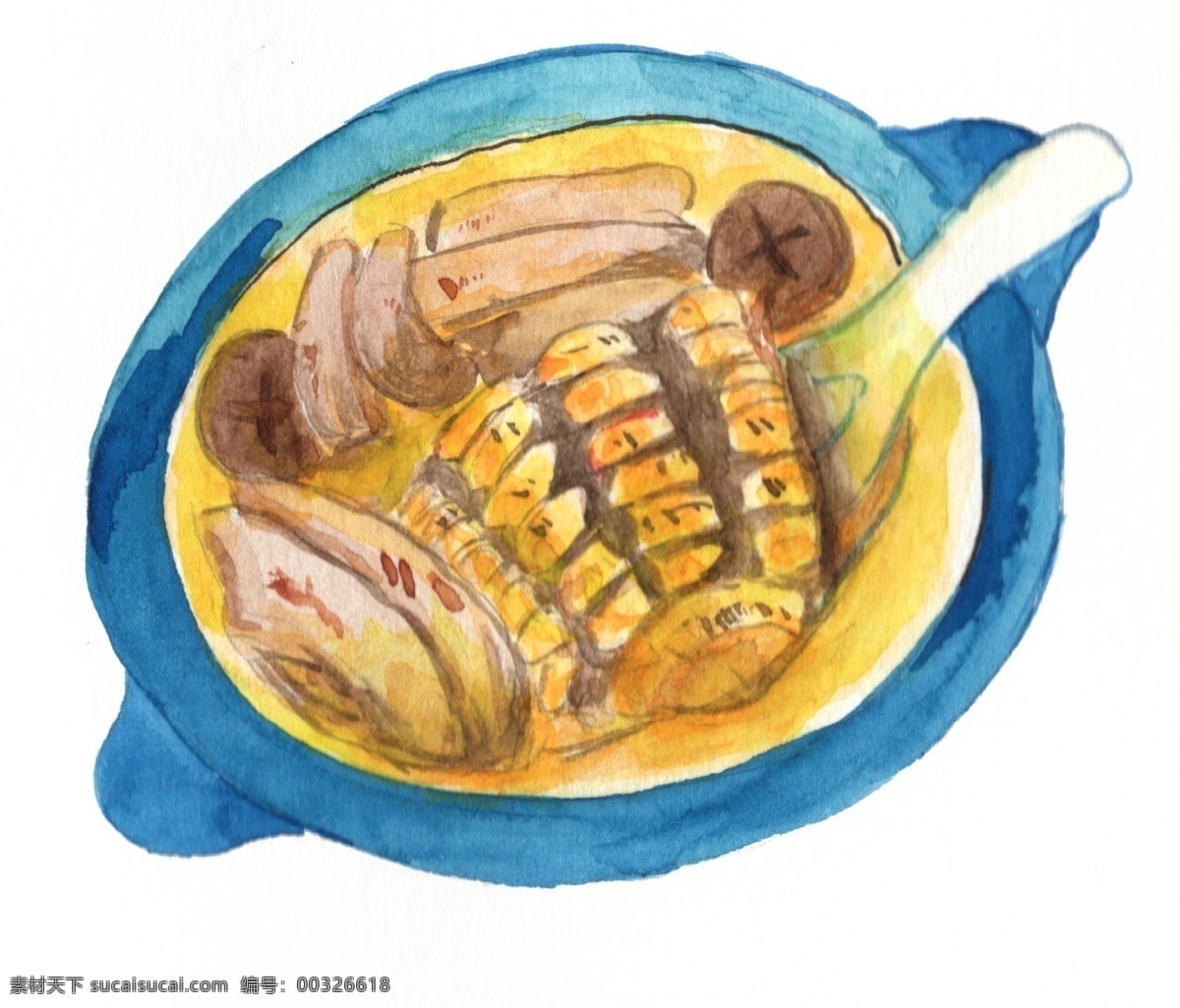 卡通 手绘 美味 香菇 玉米 汤 插画 香菇玉米汤 菌菇 高汤 浓汤 汤羹 食物 菜肴 菜品 佳肴 热腾腾 卡通手绘