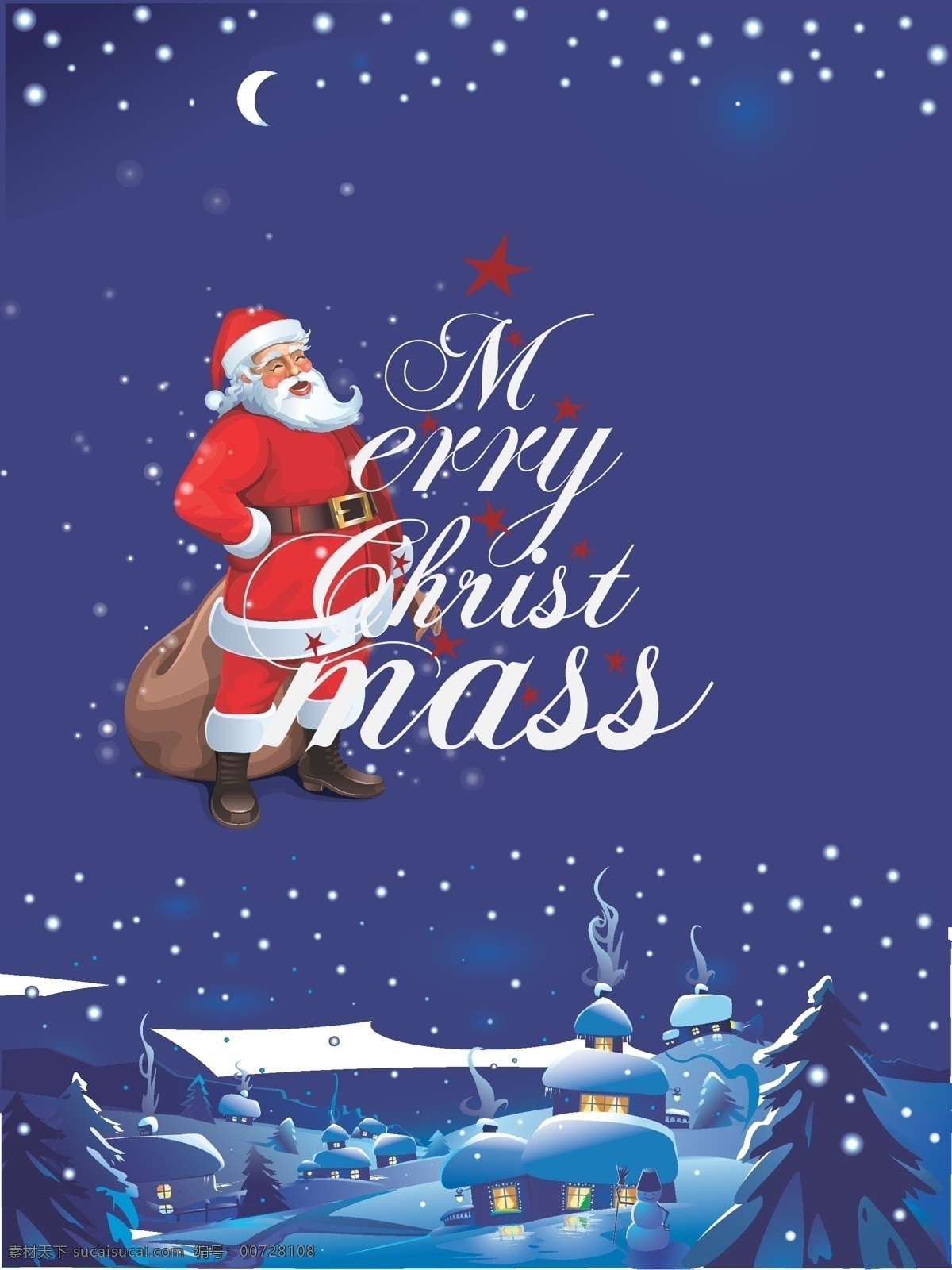 蓝色 圣诞 夜 雪景 矢量 背景 欧式小屋雪景 圣诞夜景海报 冬季雪景海报 矢量圣诞素材 欧式 手写 字体 祝福背景 开心