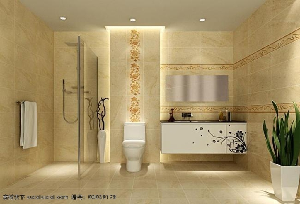 简约 欧式 室内设计 浴室 瓷砖 墙面 装修 效果图 室内 洗漱台 马桶 植物 毛巾