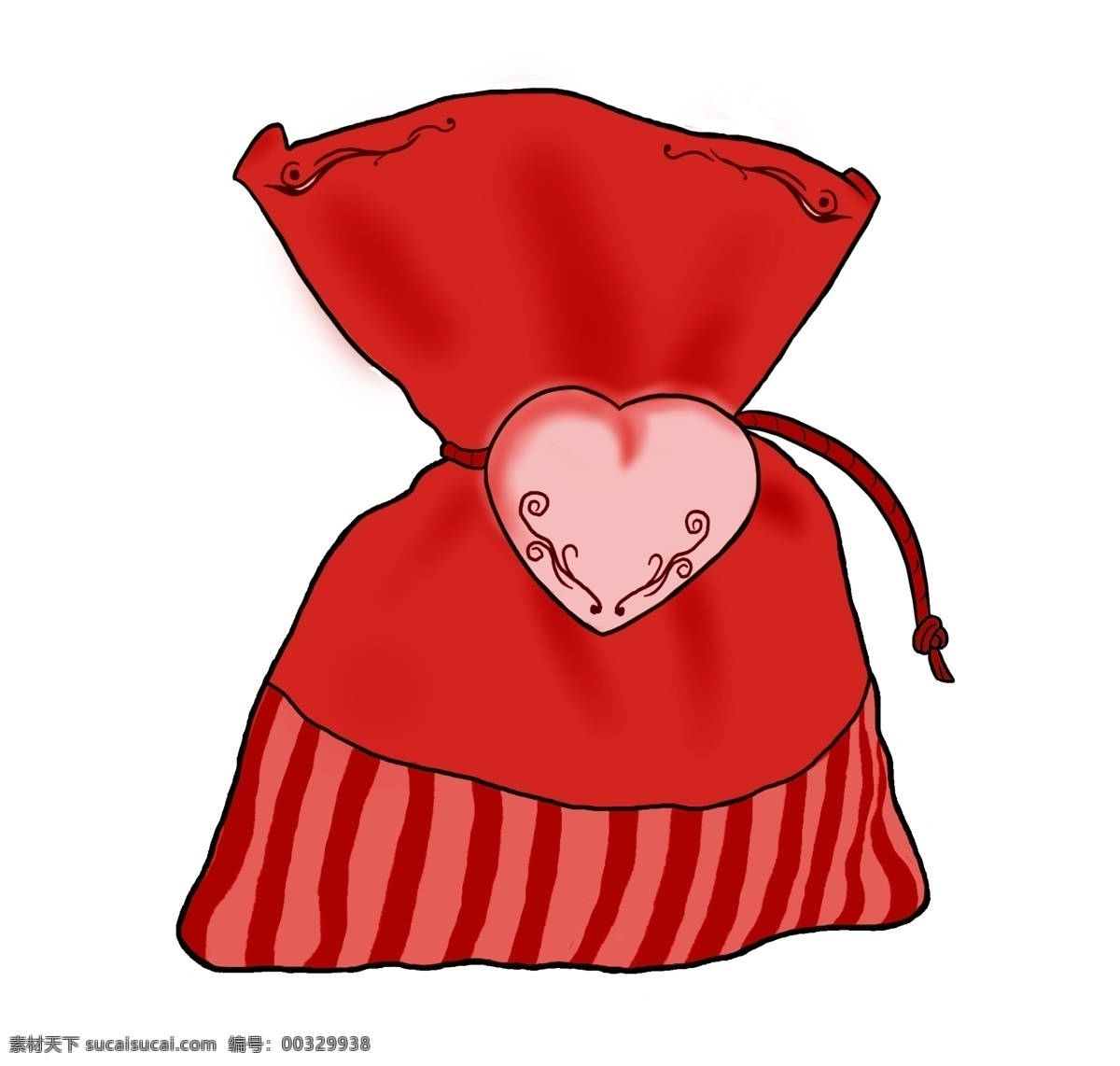 手绘 心形 福 袋 插画 红色的福袋 手绘福袋插画 创意福袋插画 心形福袋 圆鼓鼓的红包 漂亮的福袋