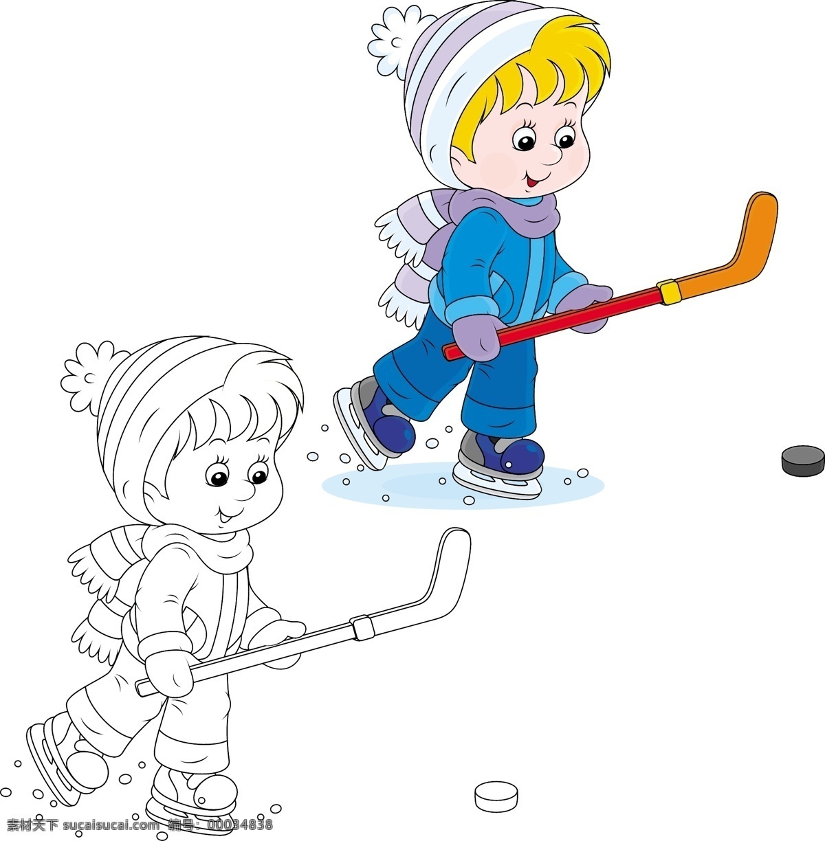 冰球 男孩 卡通画 打冰球 儿童 人物 卡通形象 矢量人物 矢量素材 白色