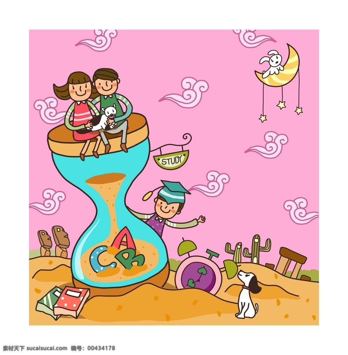 韩国 儿童教育 插画 矢量图 标签cdr 卡通cdr 卡通素材 女孩卡通图 男孩卡通图 其他矢量图