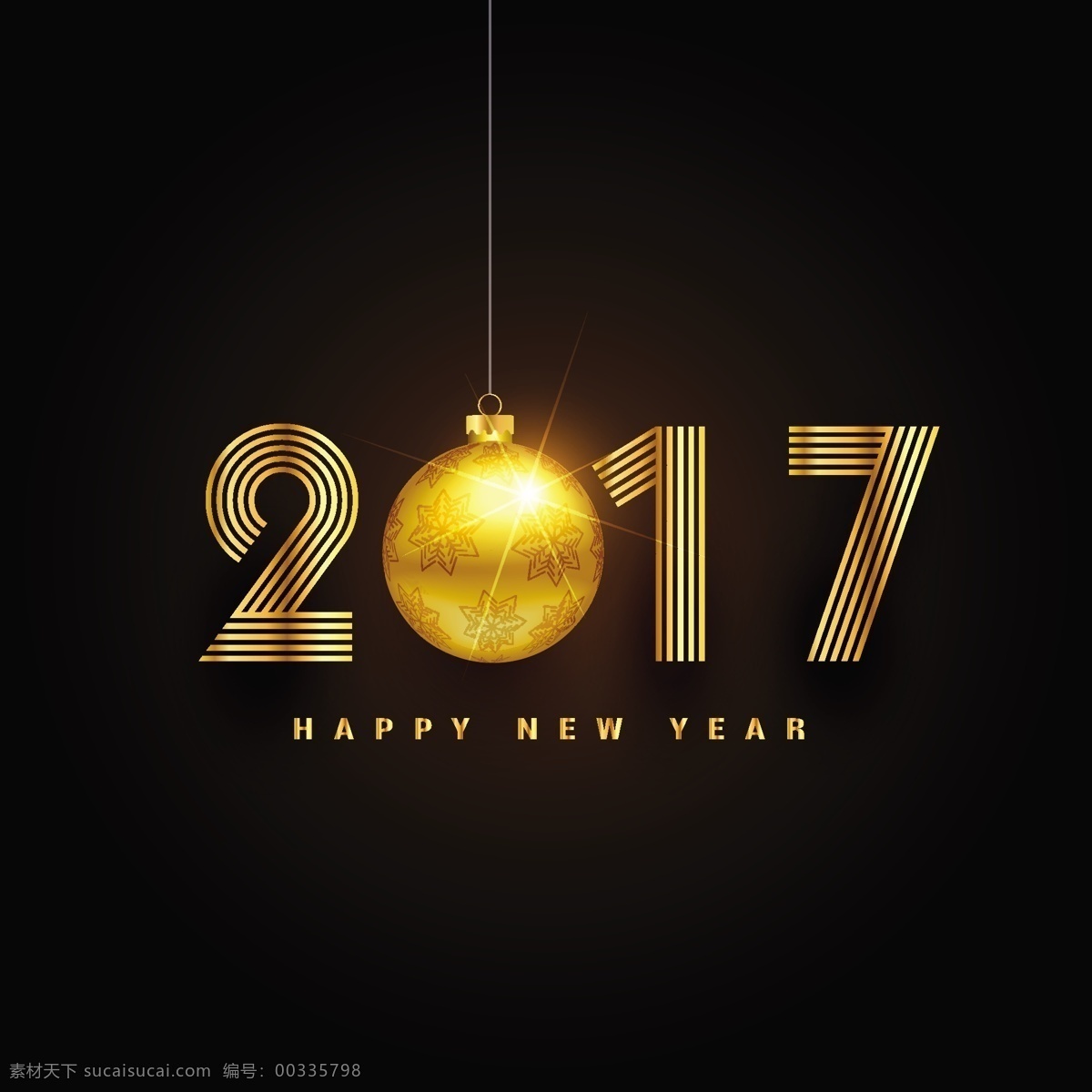 新年 2017 背景 金色 圣诞球 金色圣诞球 新年文字