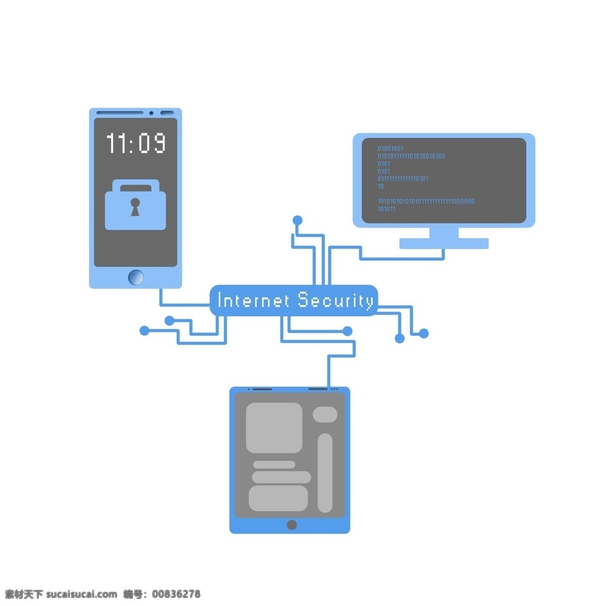 手绘 网络 手机 插画 手机的加锁 绿色的网络 卡通插画 手绘网络插画 网络安全插画 电脑的安全