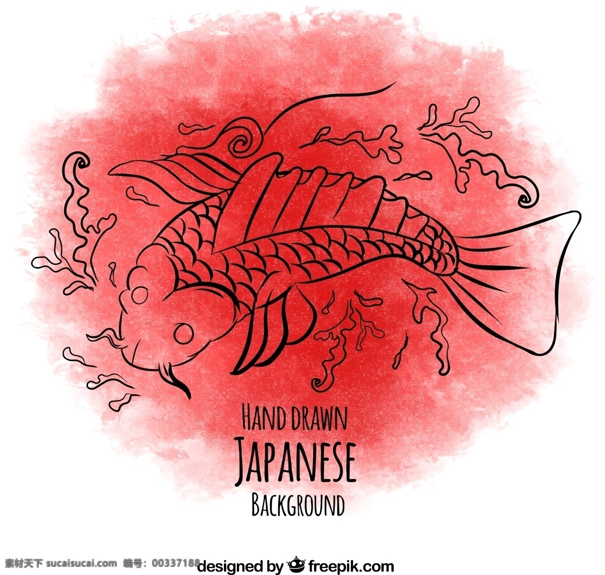 手绘 日本 鱼 用水 彩 颜料 背景 水彩 鱼背景 线描鱼 白色