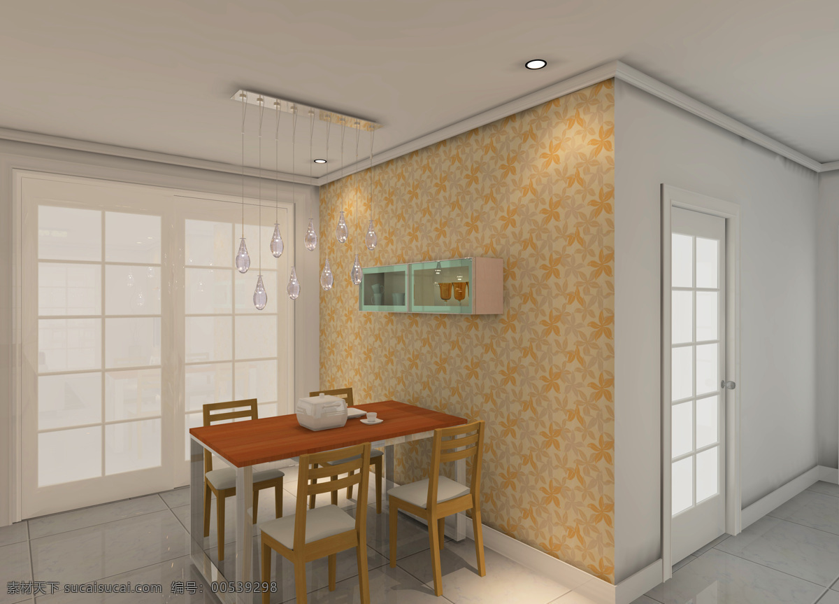 餐厅 3d设计 3d作品 板式家具 壁纸 餐桌 灯 餐厅设计图 室内设计 家居装饰素材