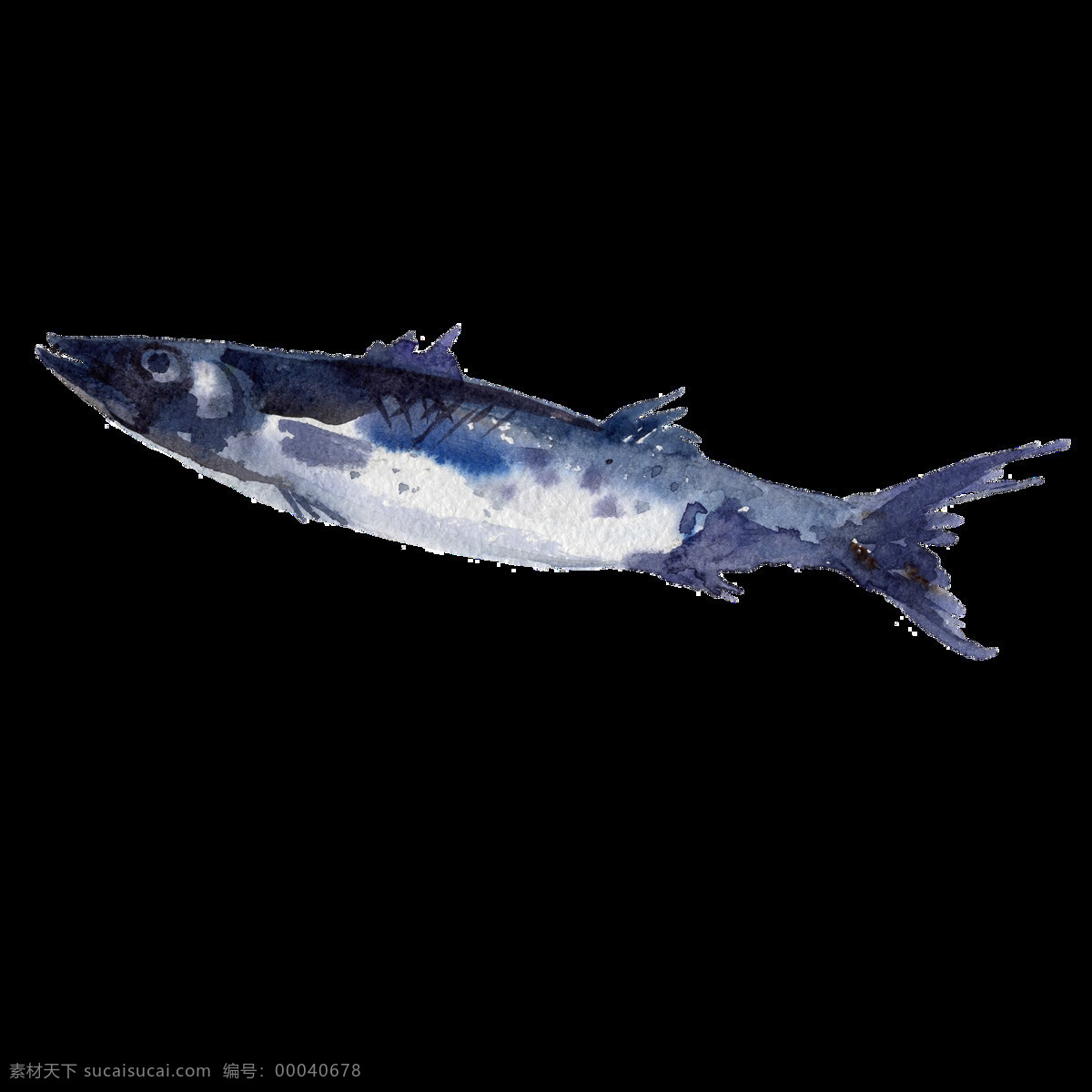 灰 蓝色 鱼 水彩 手绘 透明 卡通 透明素材 免扣素材 装饰图案