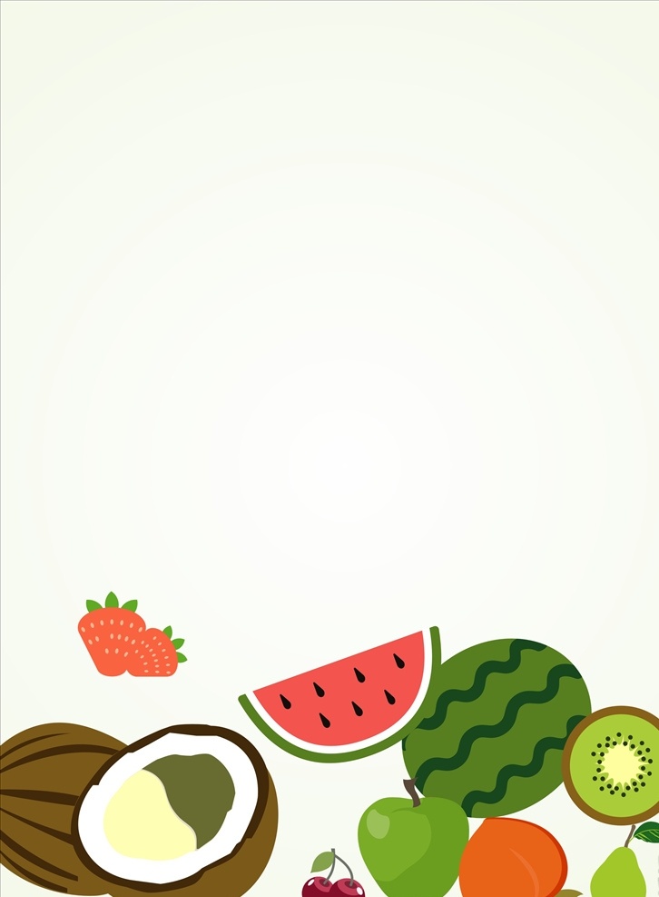 矢量 水果 背景 素材图片 椰子 西瓜 梨子 青苹果 草莓 桃子 水果店海报 简约背景 绿色食品 卡通设计