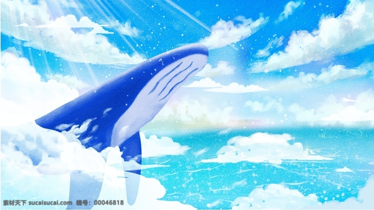 唯美 手绘 梦幻 大海 鲸 治愈 系 梦游 仙境 插画 治愈系 梦游仙境 大海与鲸