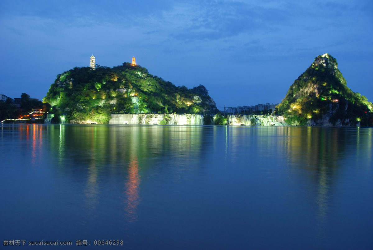 柳州 蟠龙 山 夜景 瀑布 湖泊 山水风景 自然景观