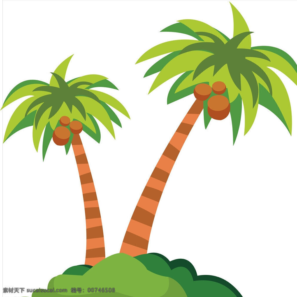 椰子树 卡通椰子树 椰子树矢量图 树木 卡通树 海边 海南 椰子 卡通设计 矢量 白色