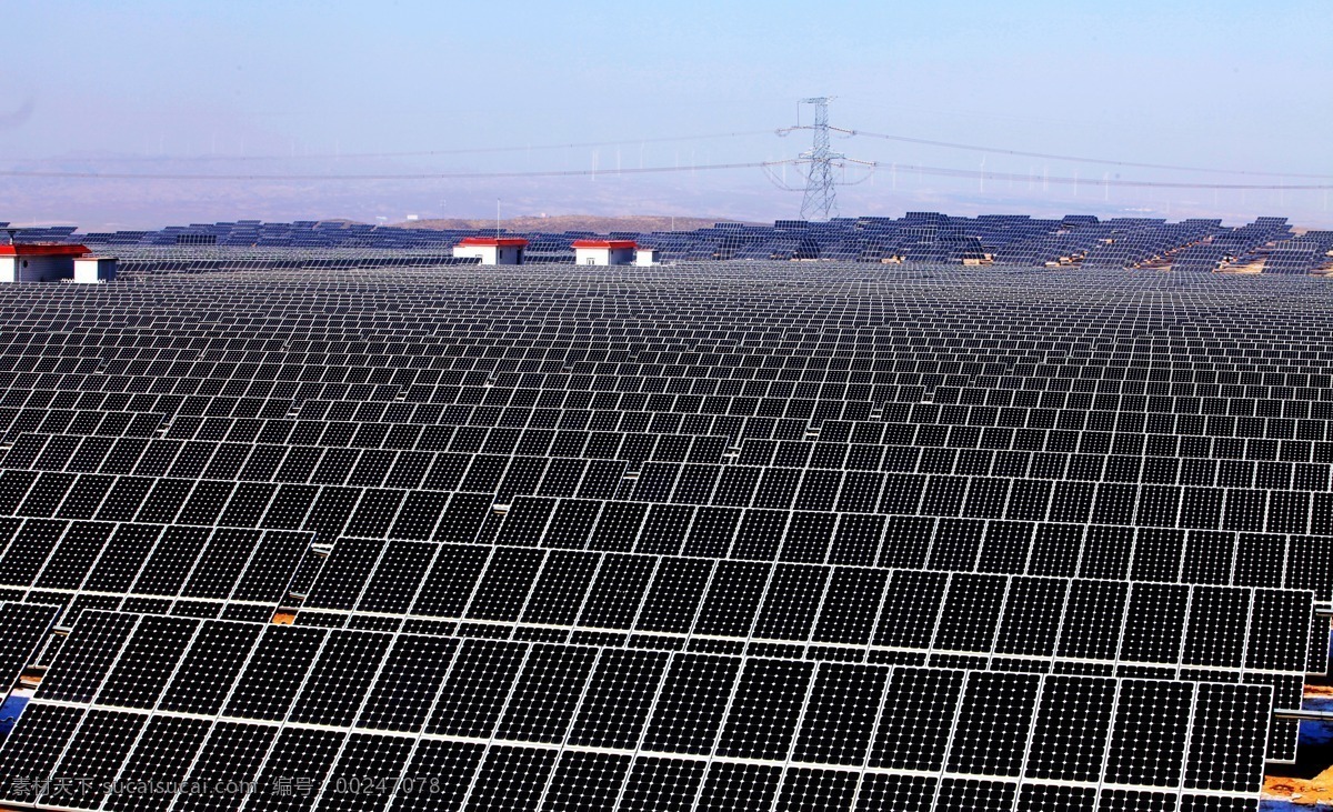 黑色 光伏 发电站 蓝天 光伏发电厂 现代科技 工业生产 大图 太阳能电站 太阳能板 摄影作品 原创 精品 高像素 50兆瓦
