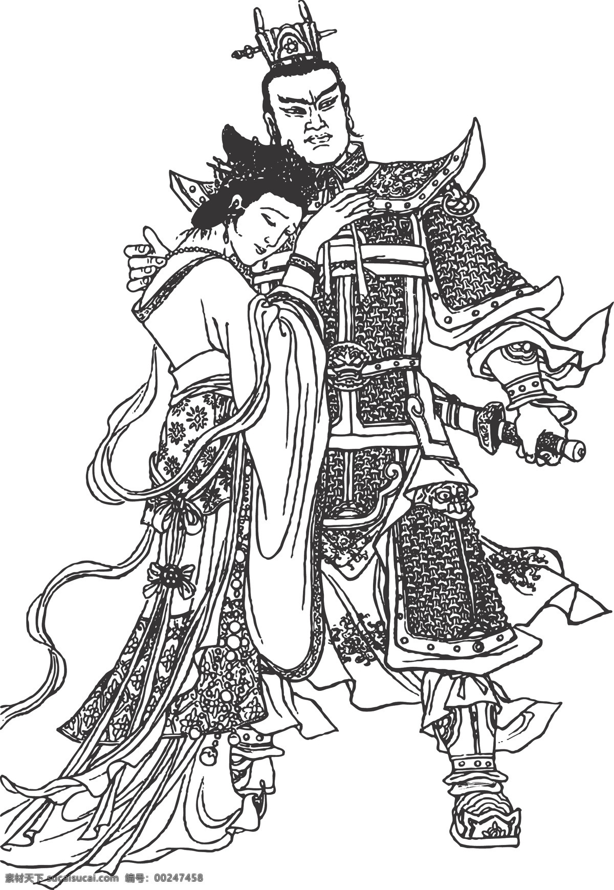 吕布 线条 传统 民俗 装饰 人物 武将 矢量 插画 白描 人物图库 男性男人