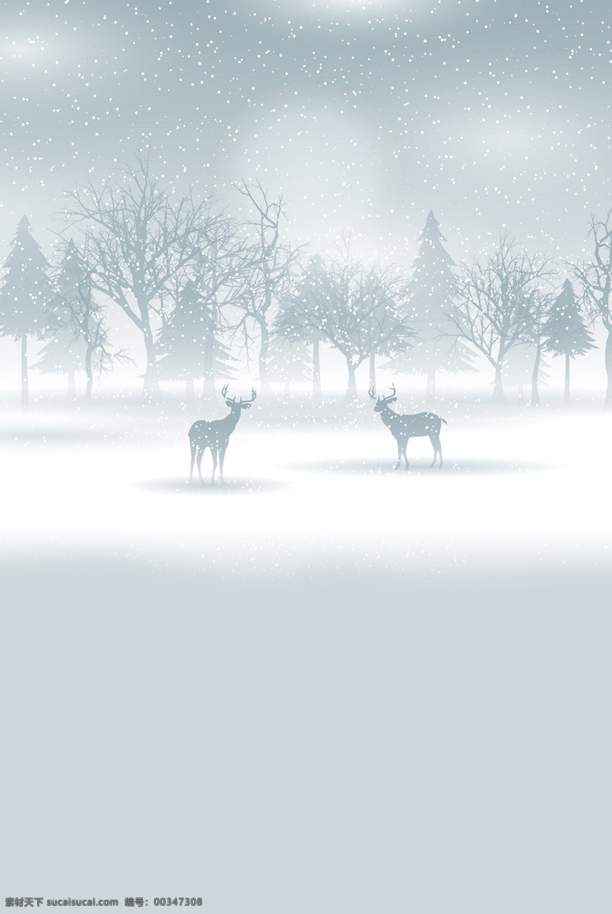 浪漫 唯美 小鹿 背景 冬季 广告 迷雾 森林 雪花