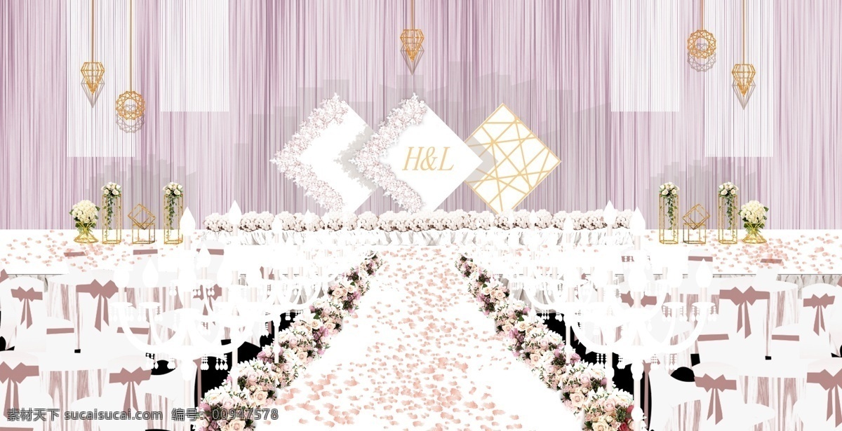 粉红色婚礼 粉红色 温馨 浪漫 简约 钻石挂件 钻石灯 高端纱幔 西式婚礼 分层