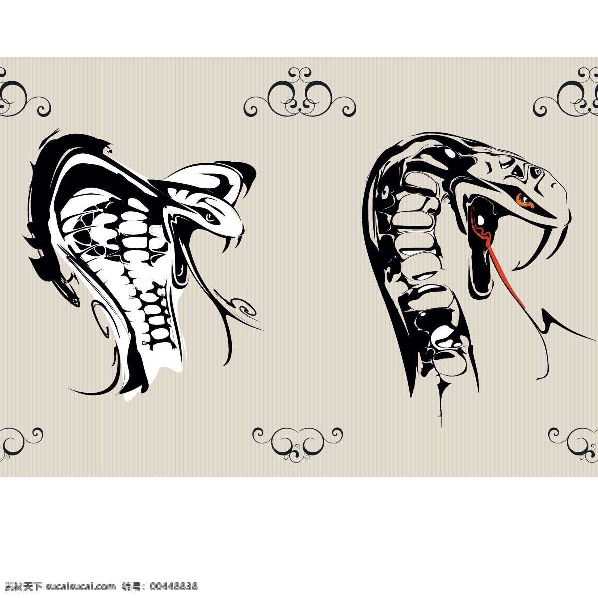 动物 蛇 毒蛇 眼镜蛇 响尾蛇 猛兽 图腾 黑白画 图案 生肖 蛇年 底纹 装饰画 卡通 恐怖 野生动物 生物世界 矢量