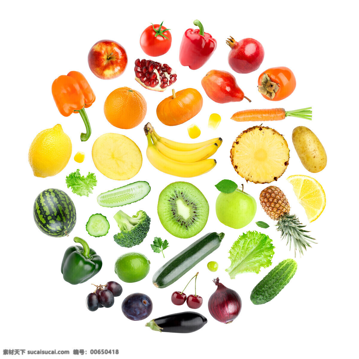 创意 水果 蔬菜 圆形 彩色 黄瓜 猕猴桃 生活百科 餐饮美食