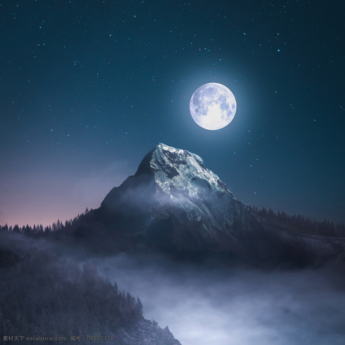 高山 月亮 雪山 极光 背景 设计素材 自然景观 自然风光 自然风景