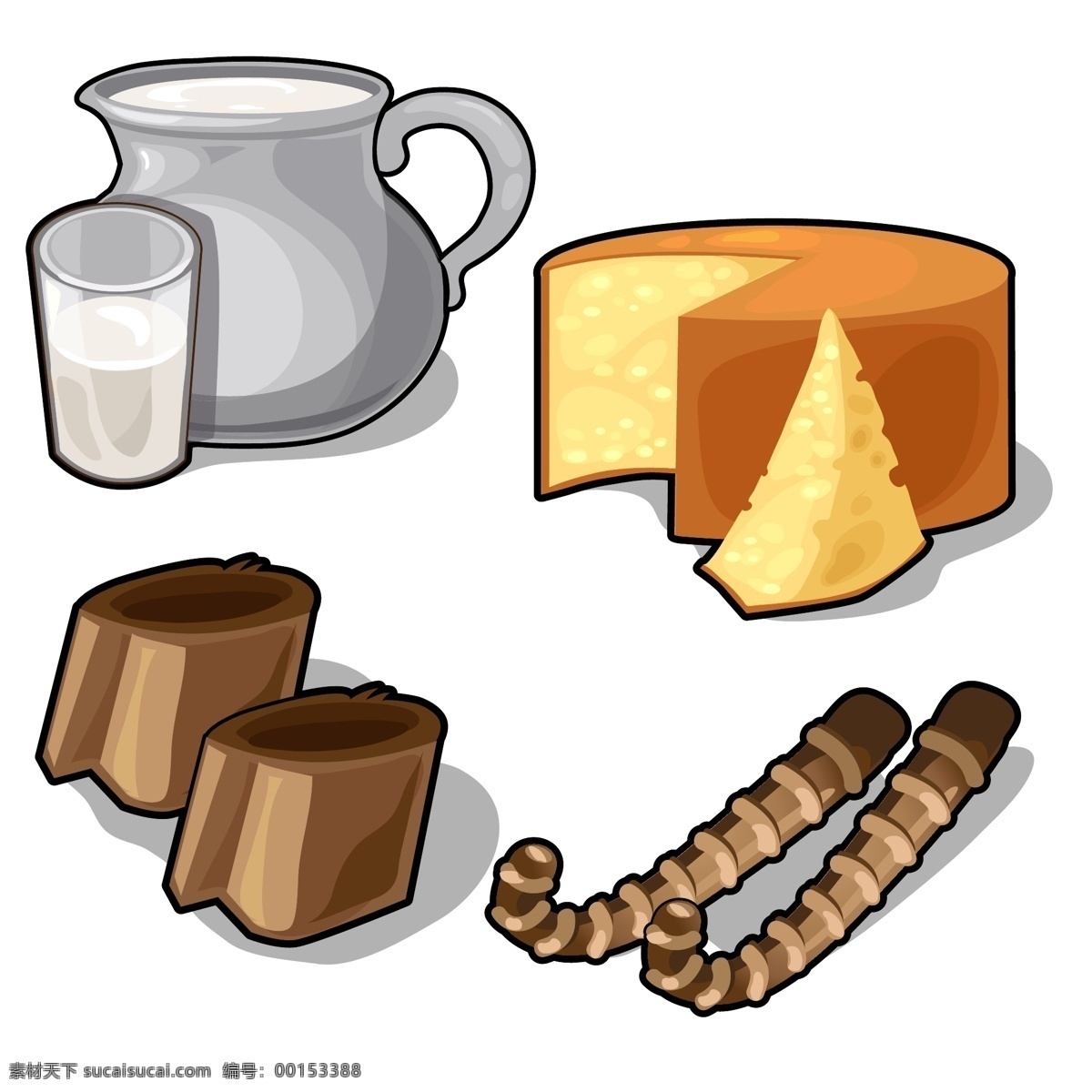 牛奶 巧克力 奶酪 卡通牛奶 卡通美食漫画 卡通食物 美味 美食插画 餐饮美食 生活百科 矢量素材