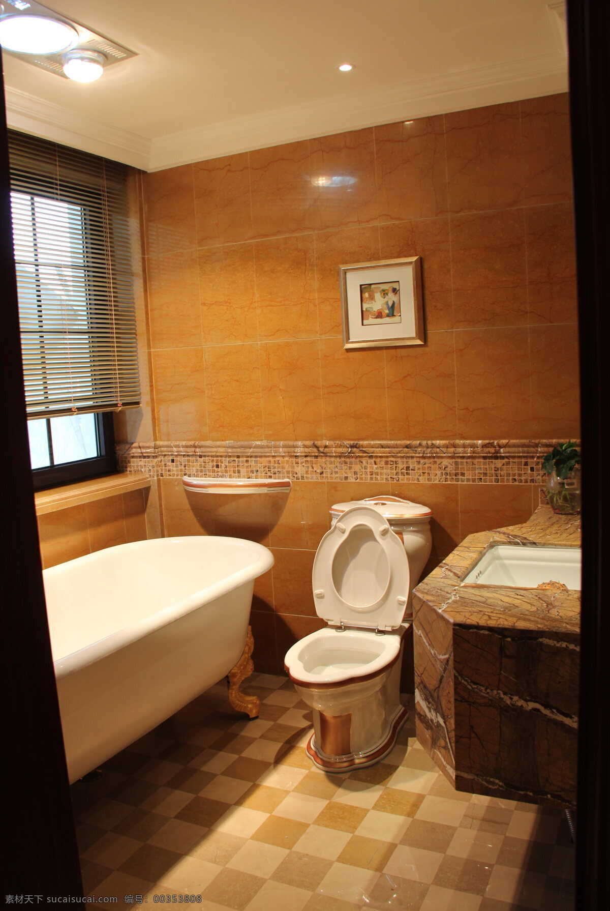 现代 浴室 两 色 格子 地板 室内装修 效果图 浴室装修 格子地板 深色洗手台 浅色百叶窗