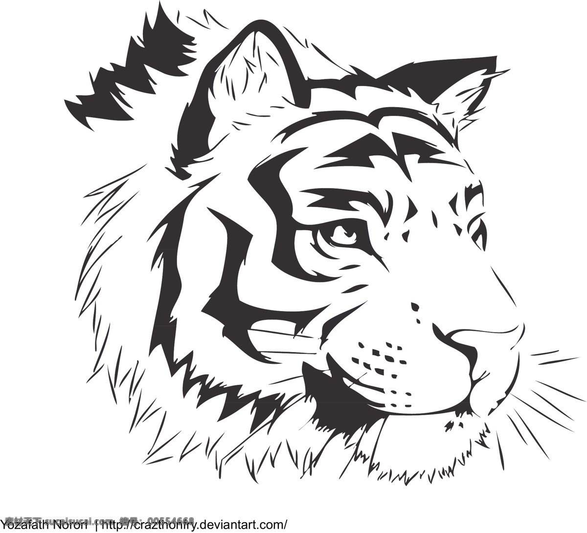 矢量 黑白 虎头 动物 卡通 老虎 模板 设计稿 手绘 素材元素 线描 图案 源文件 矢量图