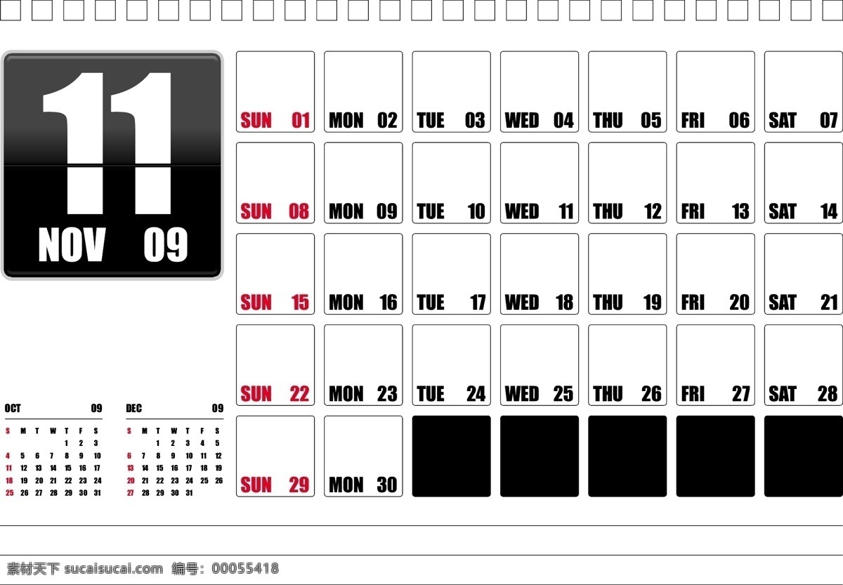 桌面 日历 2009 十一月 编辑 文本 矢量图 其他矢量图