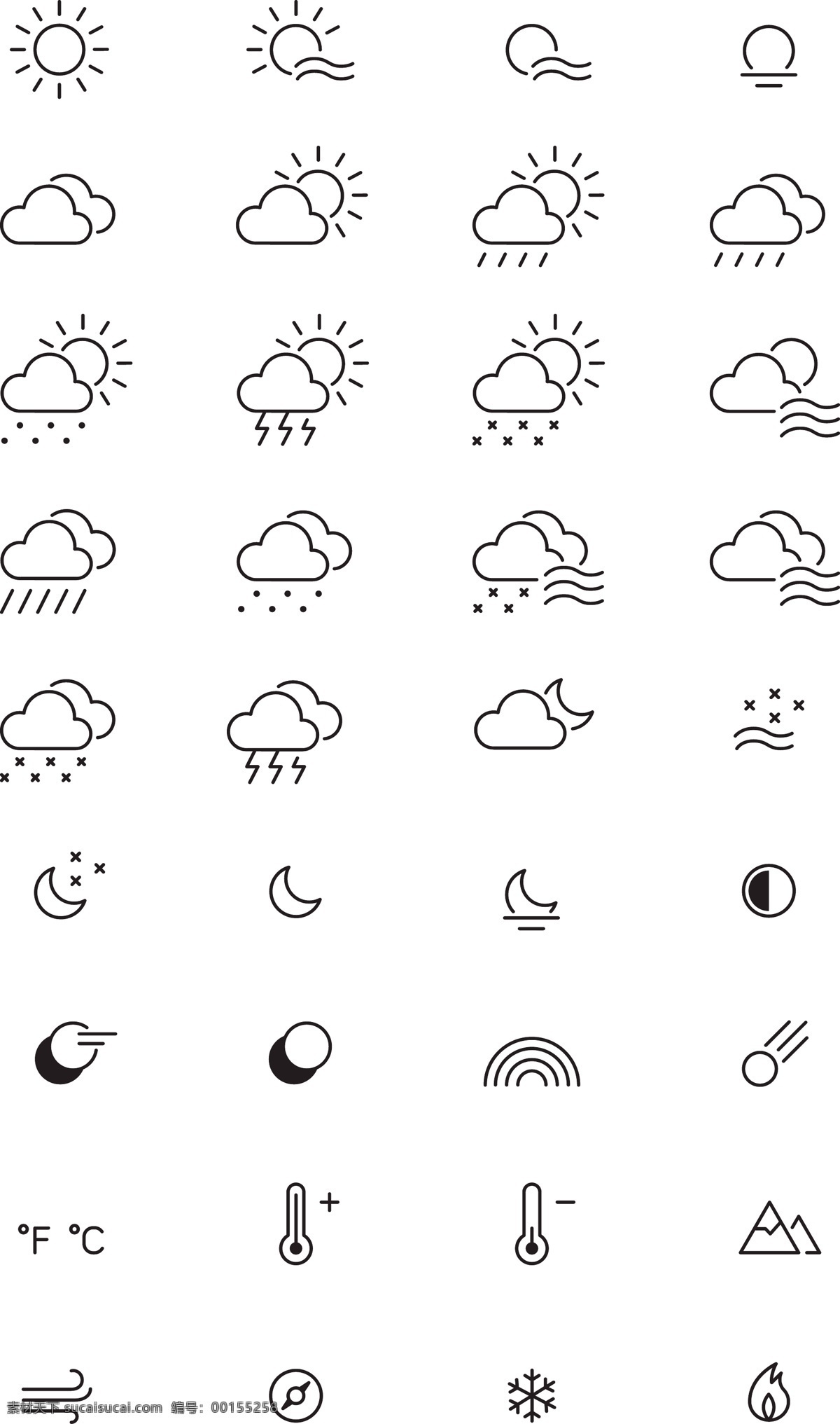 简约 天气 图标 矢量 闪电 太阳 夜晚 阴天 多云 雷云 气温 湿度 手机 app app图标