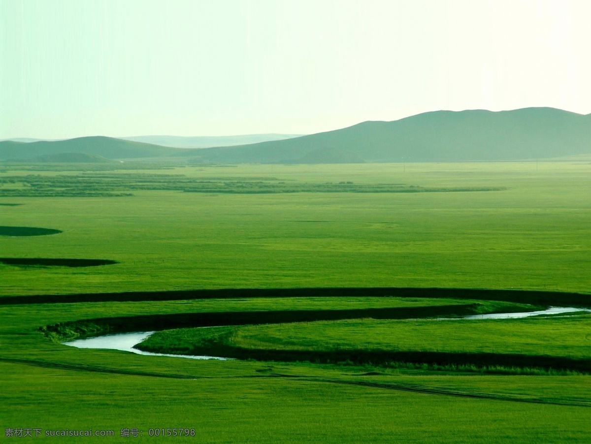 呼伦贝尔 大 草原 绿色 远山 河流 天空 自然景观 山水风景 自然山水风景 摄影图库 300