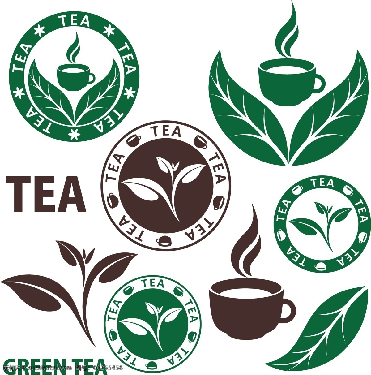 绿茶 茶水 茶水清茶 清茶 柠檬茶 茶杯 咖啡 绿叶 绿茶叶 红茶 手绘 矢量 餐饮美食 生活百科 餐饮美食素材