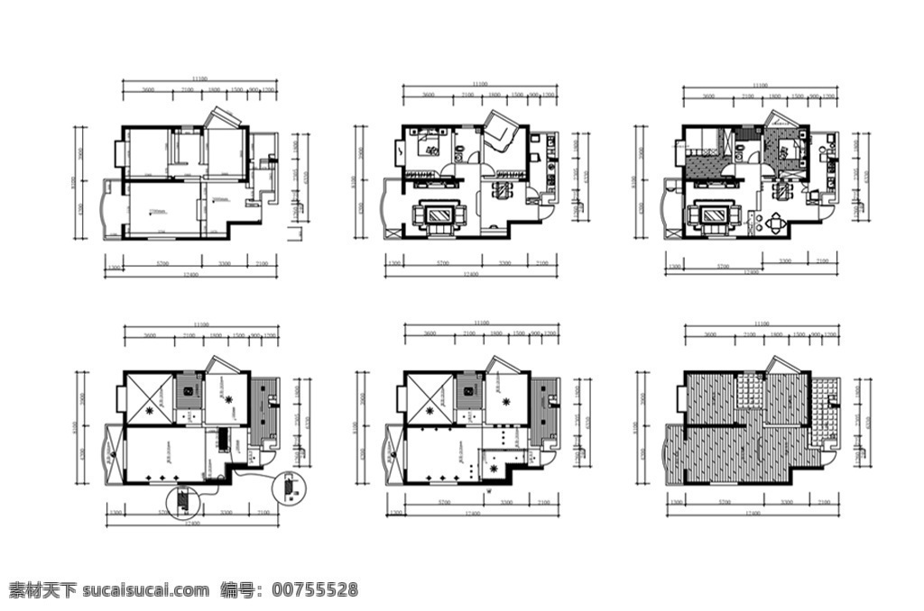 两居室 户型 cad 图纸 两 室 厅 施工 施工图纸 平面 方案 多层 图 定制 居室布局定制 居室 平面图 高层