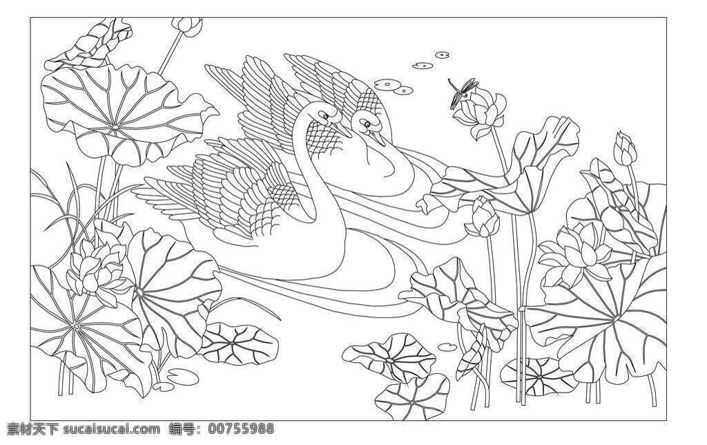 鹅 荷花 荷叶 其他矢量 蜻蜓 矢量素材 线条 矢量 模板下载 鹅鹅鹅 浮萍 矢量图 其他矢量图