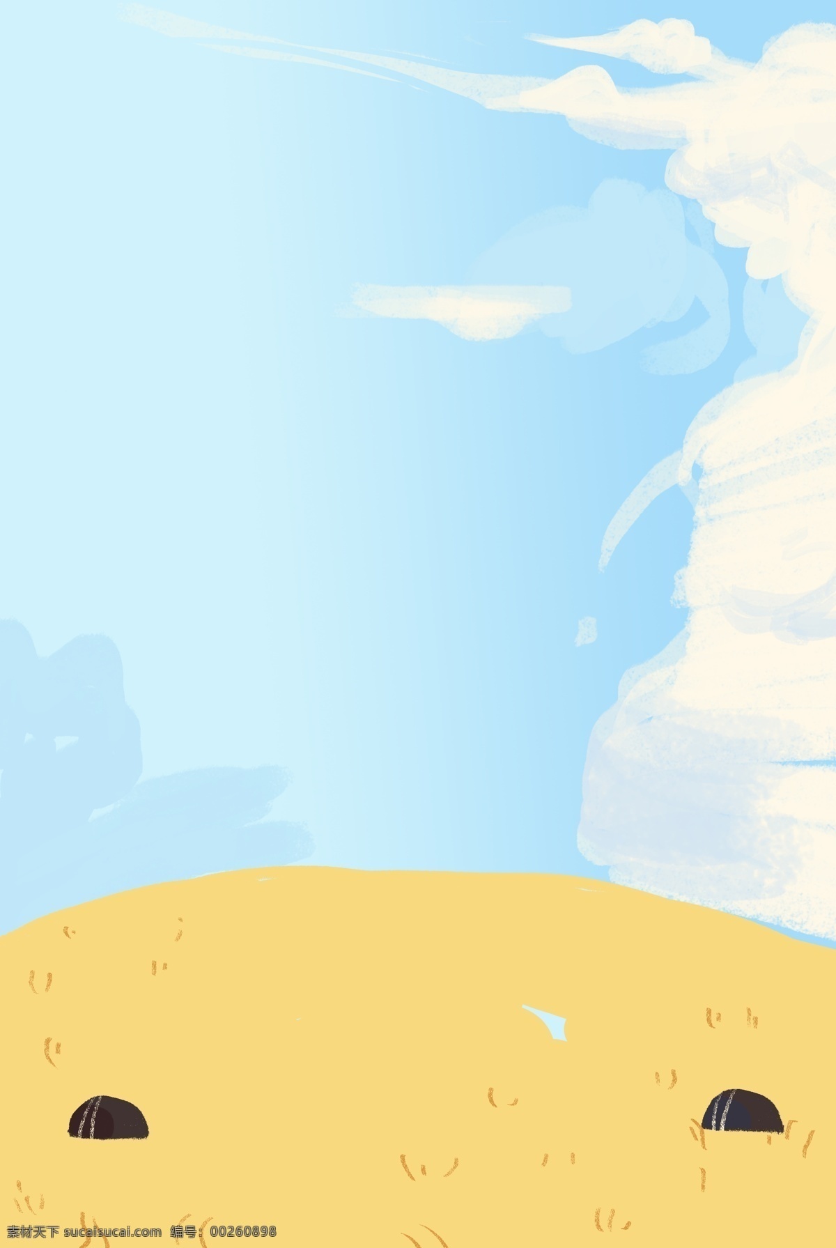 卡通 蓝色 天空 沙滩 免 抠 图 蓝色的天空 卡通图案 卡通插画 黄色的沙滩 蓝天白云 免抠图