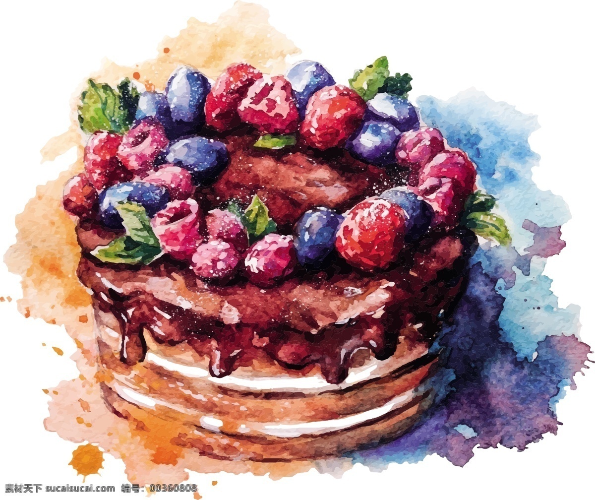 水彩 绘 美味 蛋糕 插画 手绘 水彩绘 水果 甜品 艺术