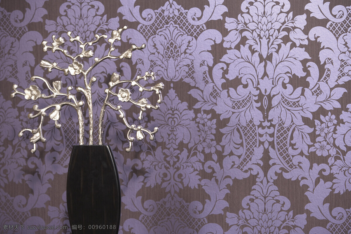 背景 壁纸 花瓶 环境设计 墙纸 室内 室内墙纸图片 设计素材 模板下载 装饰 银花 紫色 室内设计 家居装饰素材