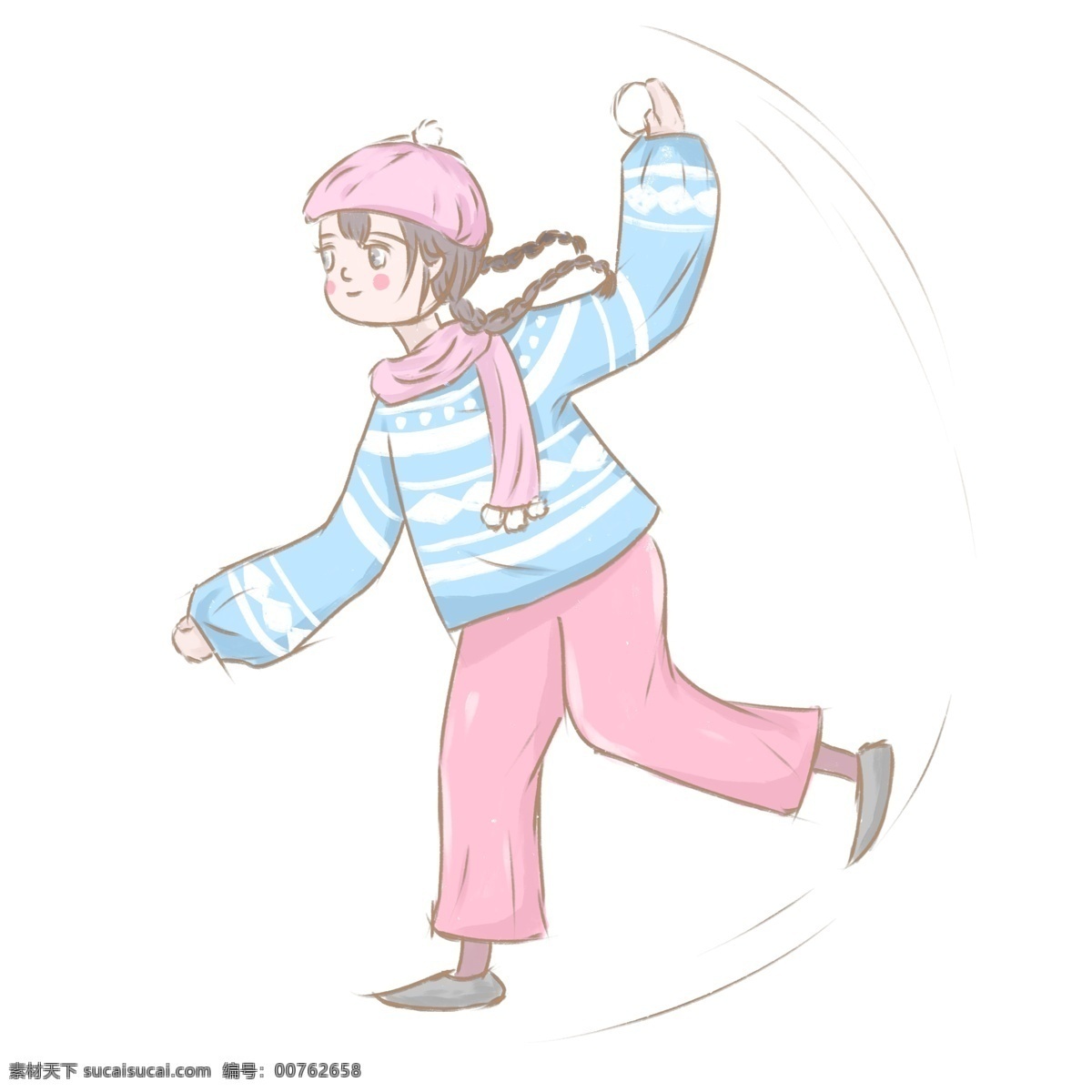 冬季 玩 雪球 女孩 商用 元素 清新 冬天 人物设计 网雪球 儿童 插画