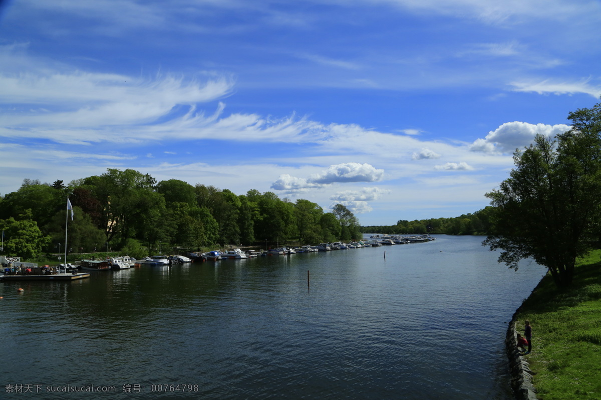 瑞典 首都 斯德哥尔摩 小岛 兰天 白云 小河 旅游摄影 国外旅游