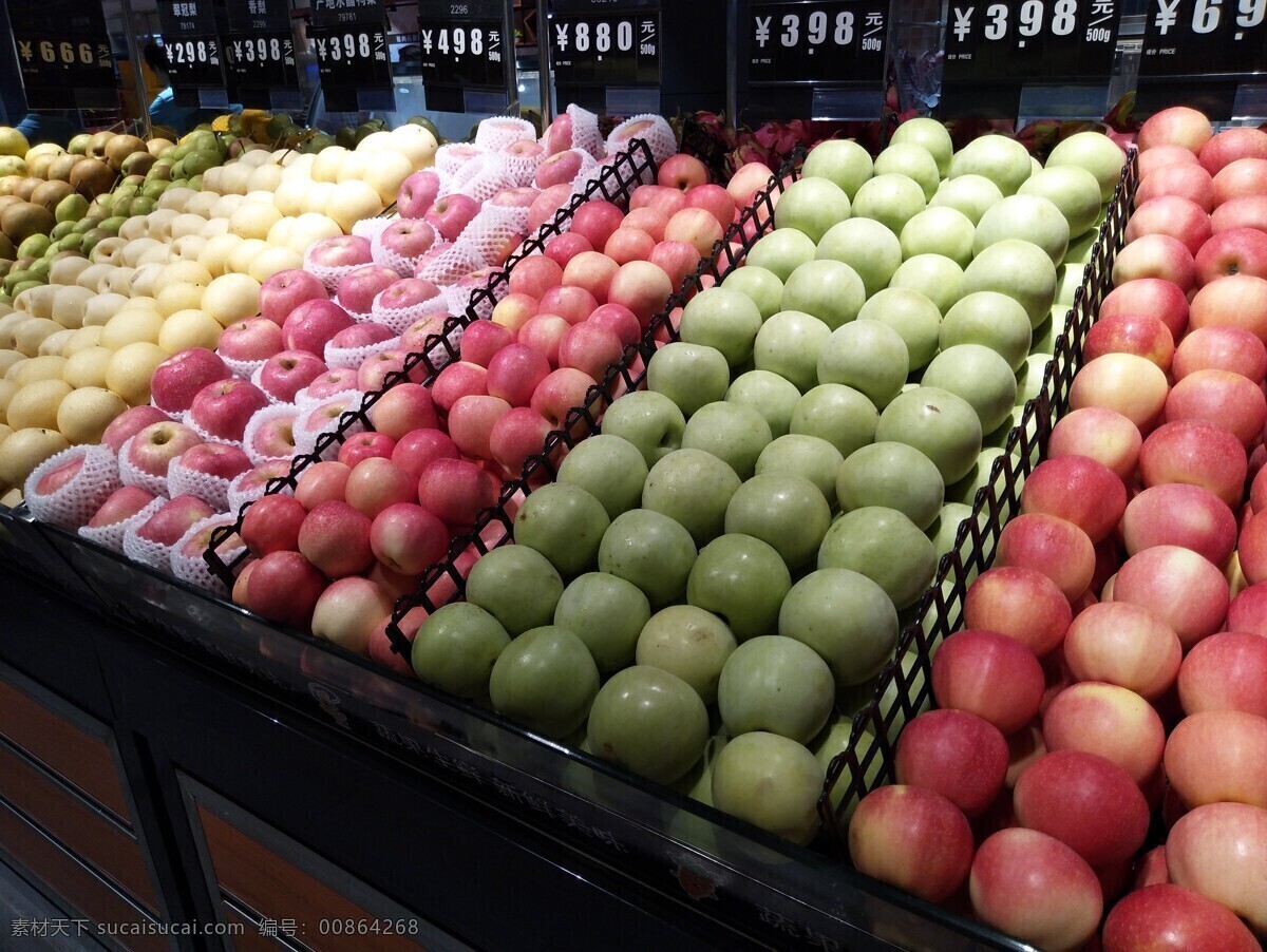 超市水果 苹果 青苹果 红苹果 果堆 果蔬 实景拍摄 美味水果 红富士