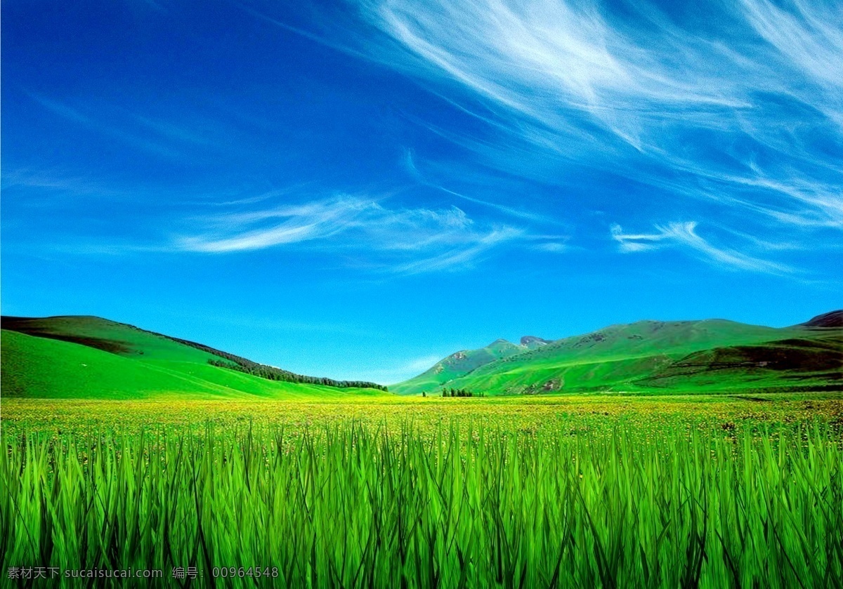 碧草蓝天 美丽风景 绿草 草地 山 天空 蓝天白云 风景 漂亮风景 分层 源文件库