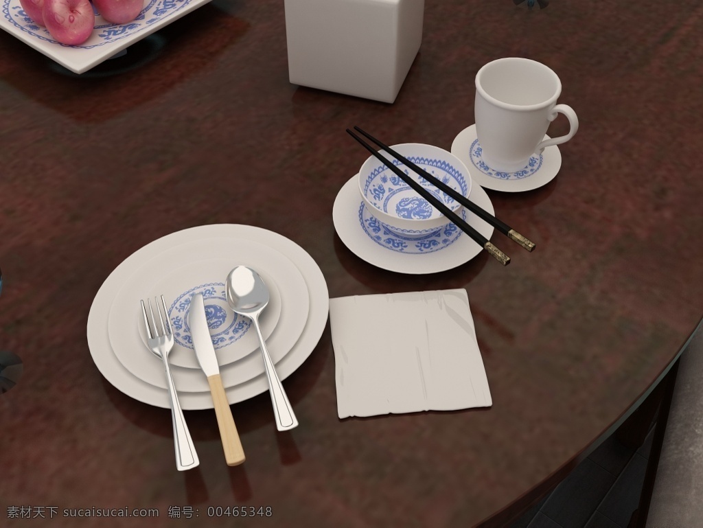 中式 餐具 3d 建模 家具 家居 模型 c4d材质