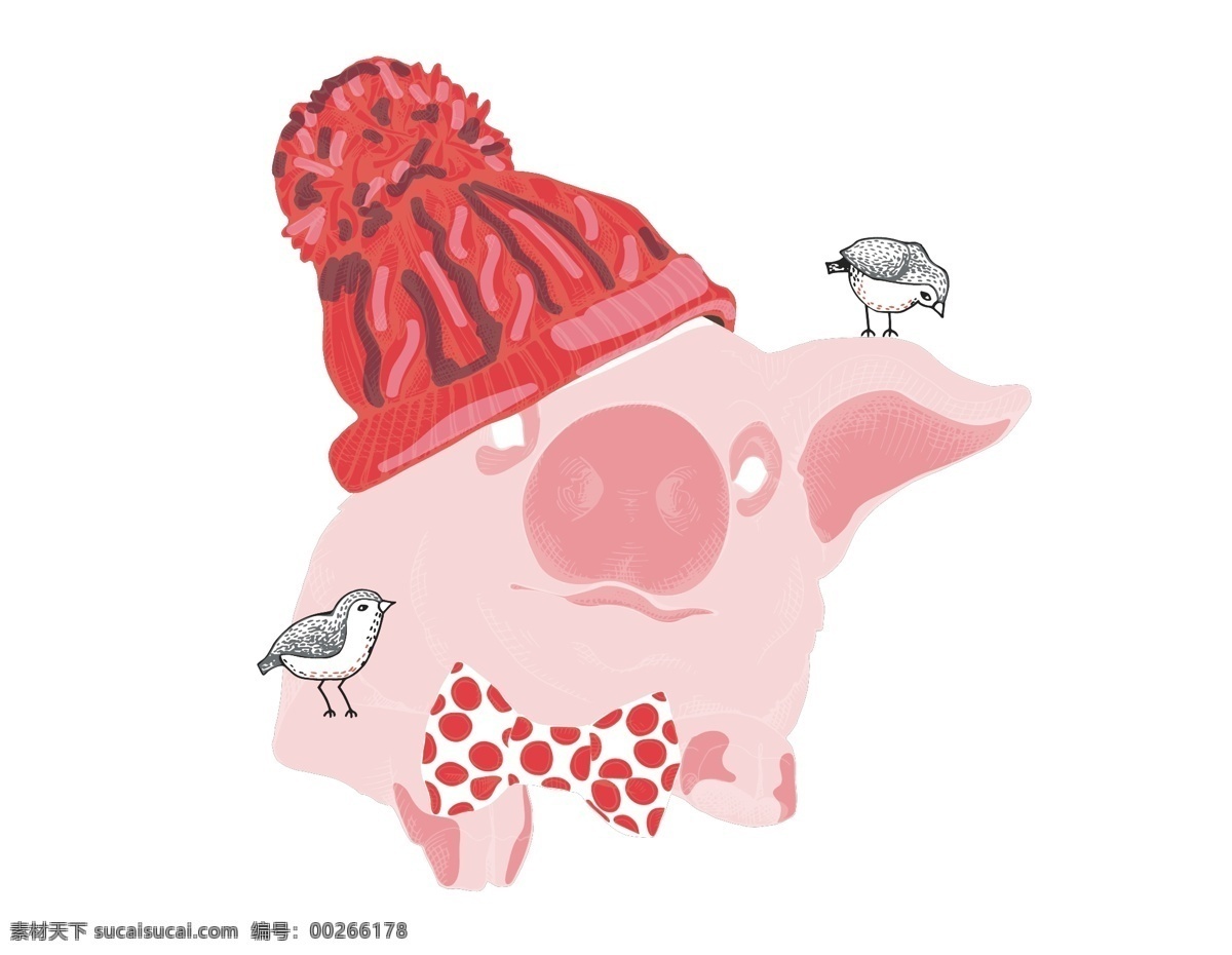 手绘 卡通 小 猪 戴帽子 元素 小猪 冬季 ai元素 免扣元素