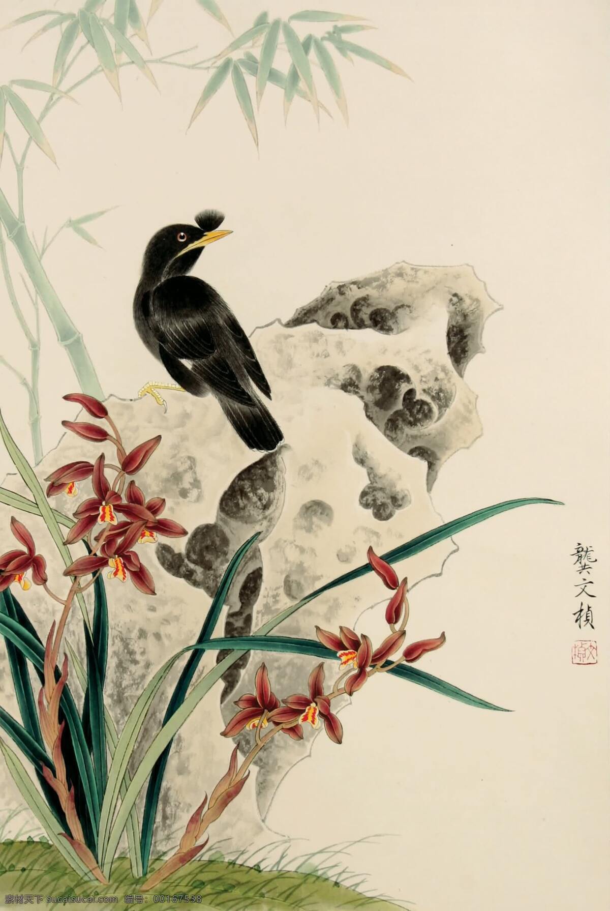 好 鸟 无遗 音 刺绣 翠竹 工笔花鸟画 兰花 室内装饰设计 中国画 八哥 龚文桢作品 工艺美术 平面广告 装饰设计 文化艺术