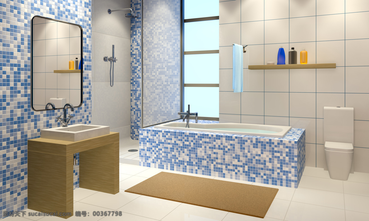 蓝色 格子 浴室 装潢设计 室内装潢设计 室内设计 效果图 时尚家居 浴室装饰设计 环境家居